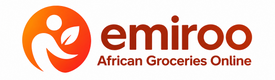 Logo of Emiroo, an African groceries online store, on a white background.