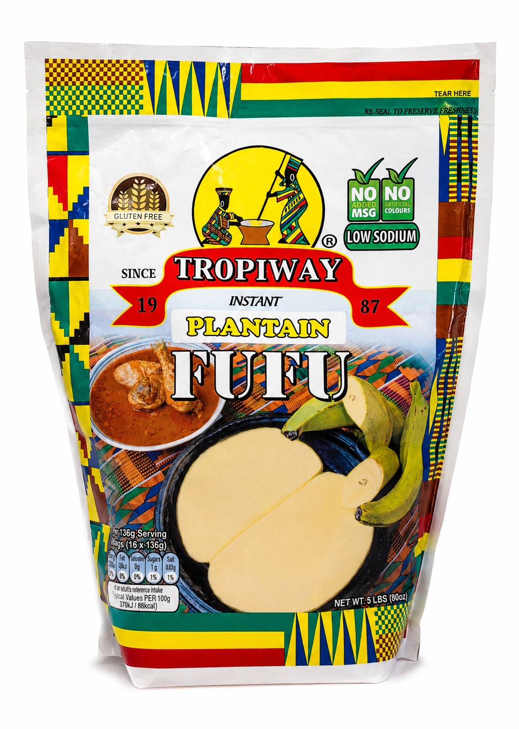 Fufu, Plantain Flour (5lbs, 80oz) Amala, Pounded Yam, Foutou, Foufou, Kwanga, Akumé (Tropiway)