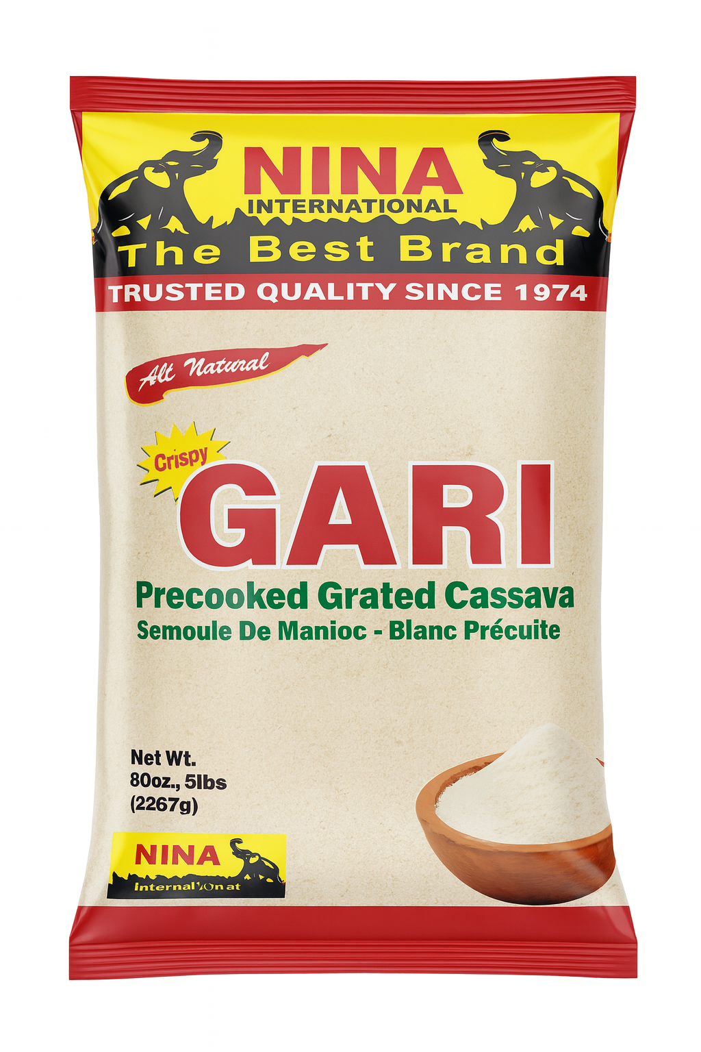 Gari, precooked grated cassava - 5lb (semoule de manioc - blacn precuite)