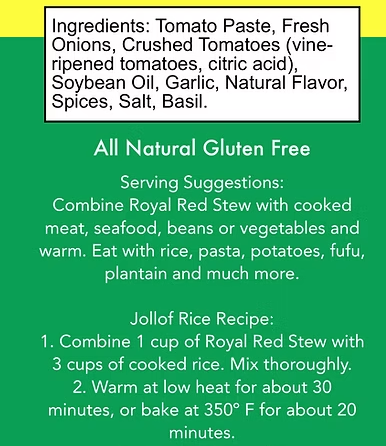 Jollof Sauce, Spicy Hot (16oz) ceebu  jën, Riz sauté épicé, riz gras (Royal Red Stew)