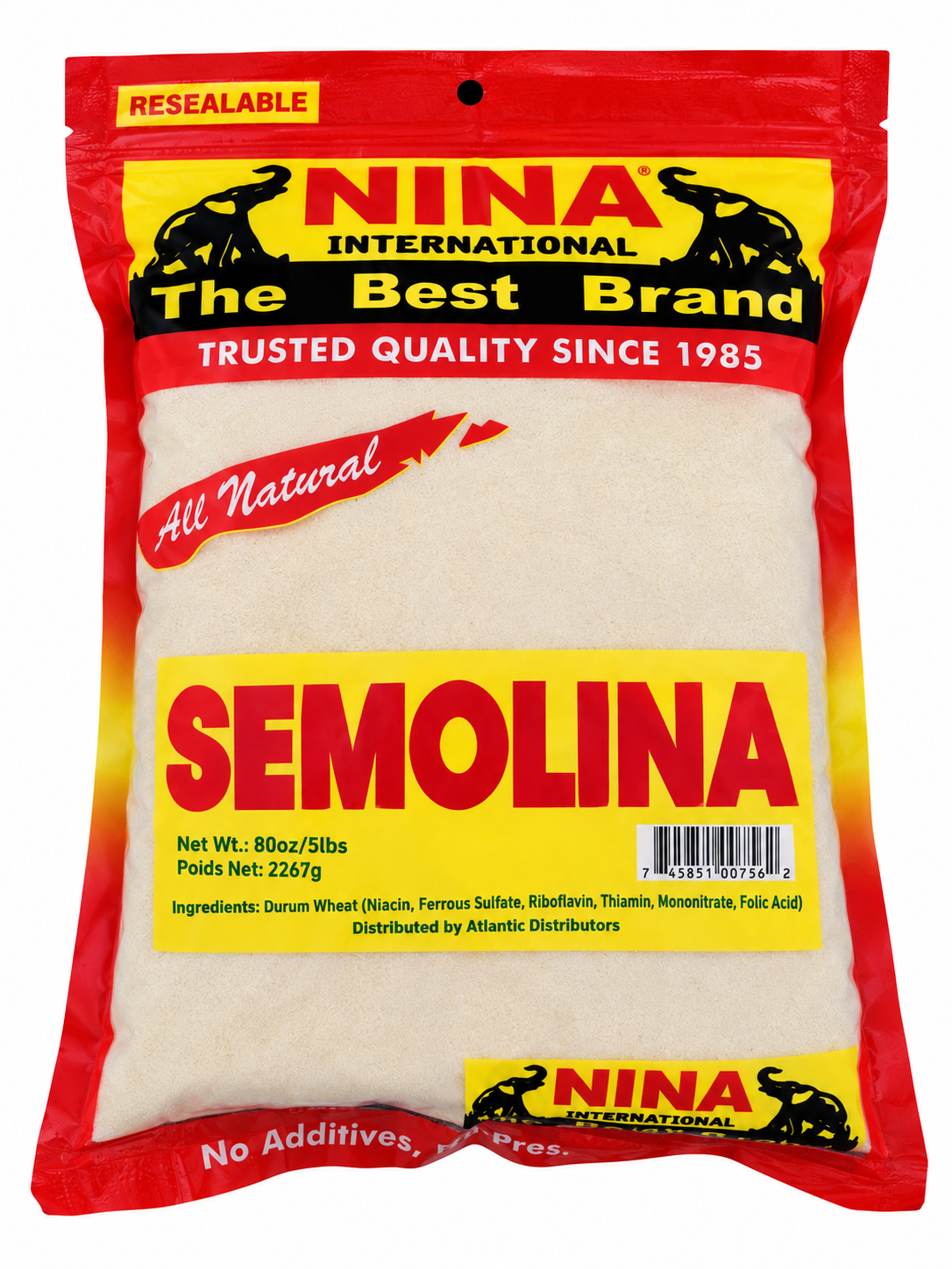 Semolina, 5lbs (durum wheat, semoule, flour, semovita, tou zaafi)