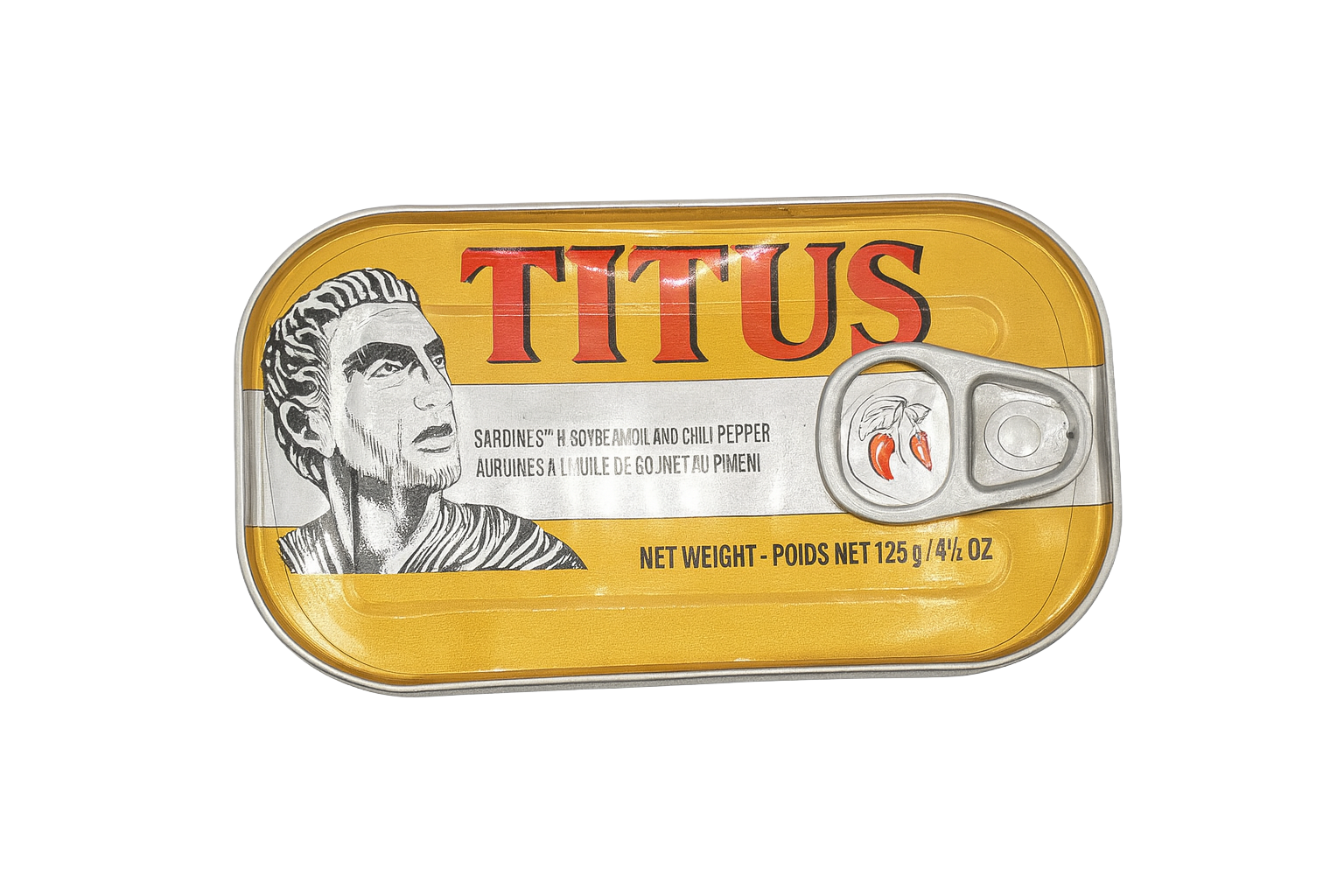 Sardines in Soybean Oil with Chili Pepper (Titus fish, canned sardines, Sardines à l'huile)