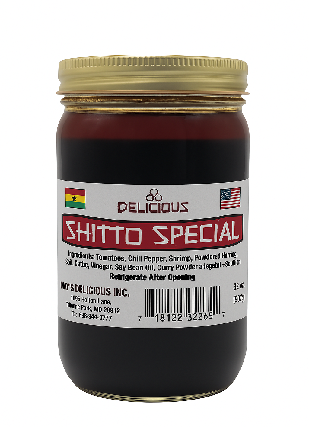 Shito (Delicious), 32oz (shitto, pépé sauce, pepper sauce, ata dindin, sauce pimentée aux fruits de mer)