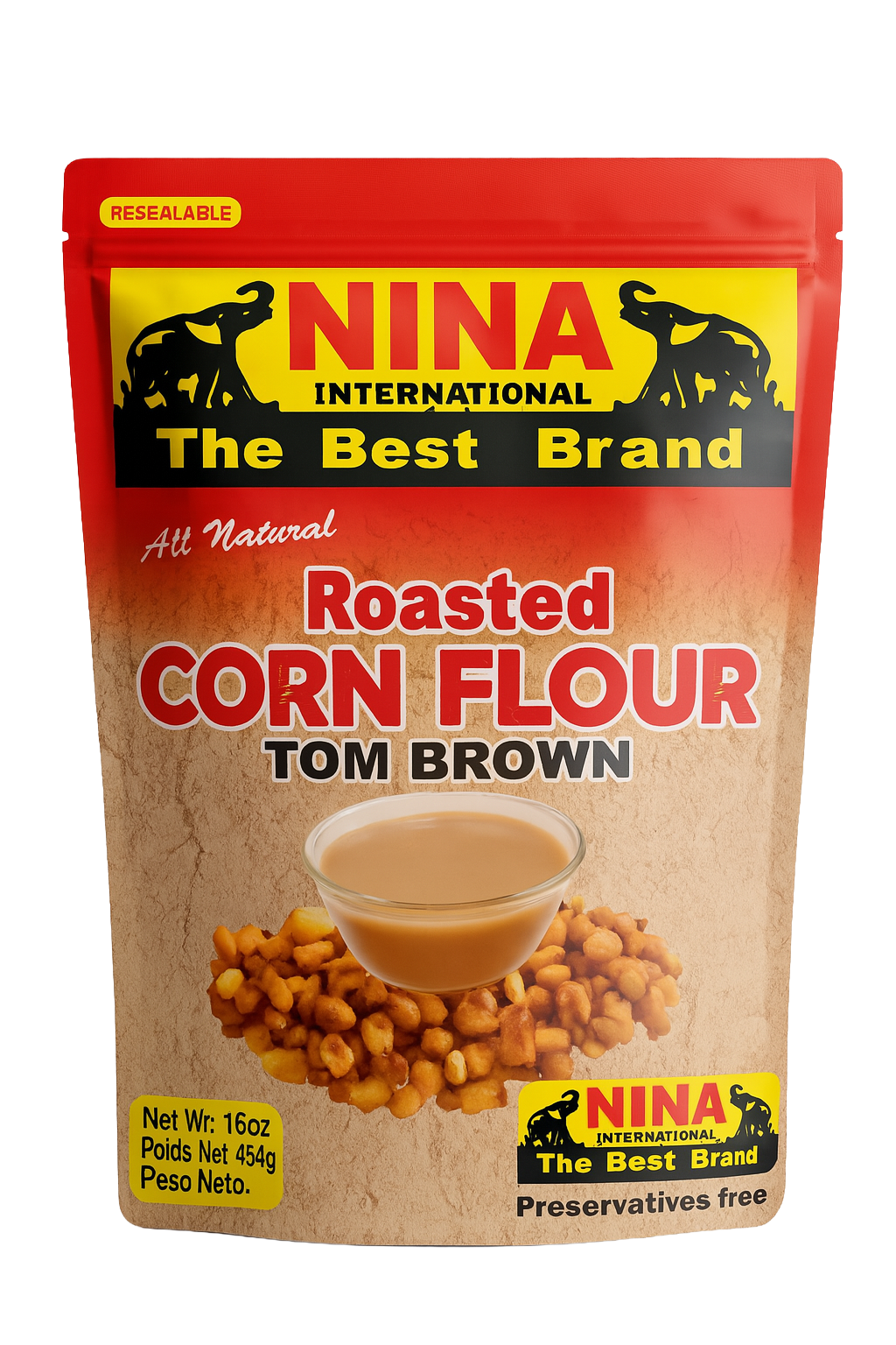 Roasted Corn Flour - Tom Brown, 16oz (Uji ya Mahindi, Koko, Mabela, Pap)